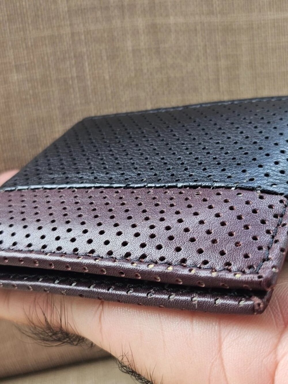 Dual Tone Black/Brown Leather Billfold Wallet Handmade Genione Leather Wallet